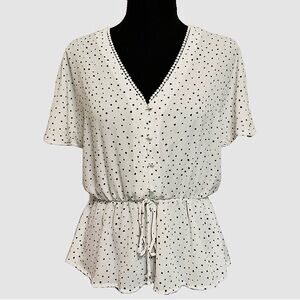 Sienna Sky White Polka Dot Peplum Blouse
